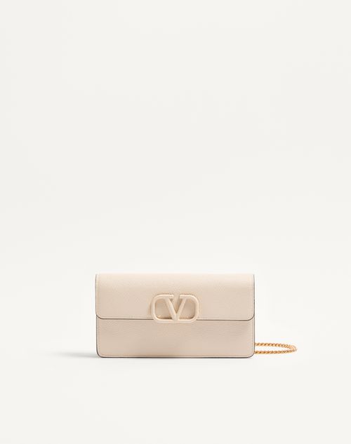 Valentino Garavani - Vlogo Signature Grainy Calfskin Wallet With Chain - Light Ivory - Woman - Clutches